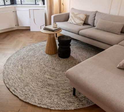 Rond wollen vloerkleed Gapo grijs gemeleerd - Vloerkledenloods