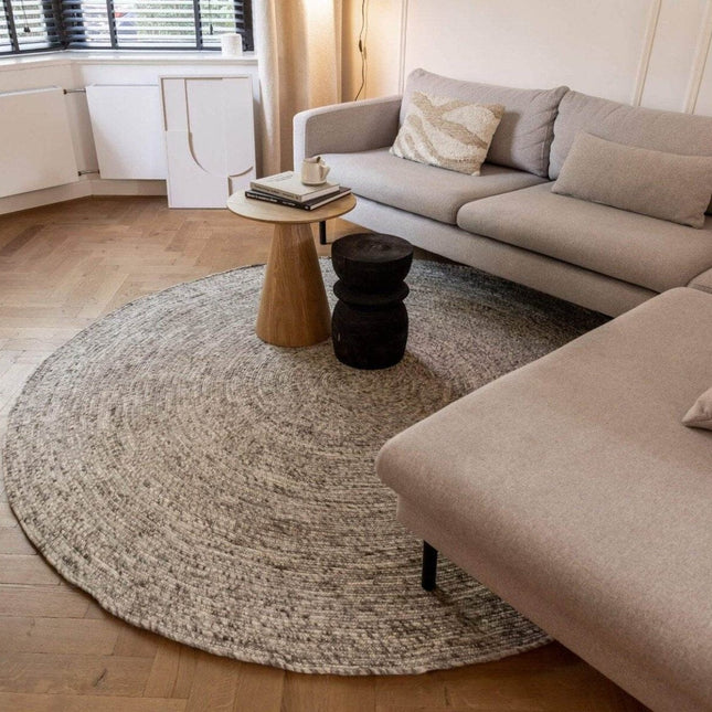 Rond wollen vloerkleed Gapo grijs gemeleerd - Vloerkledenloods