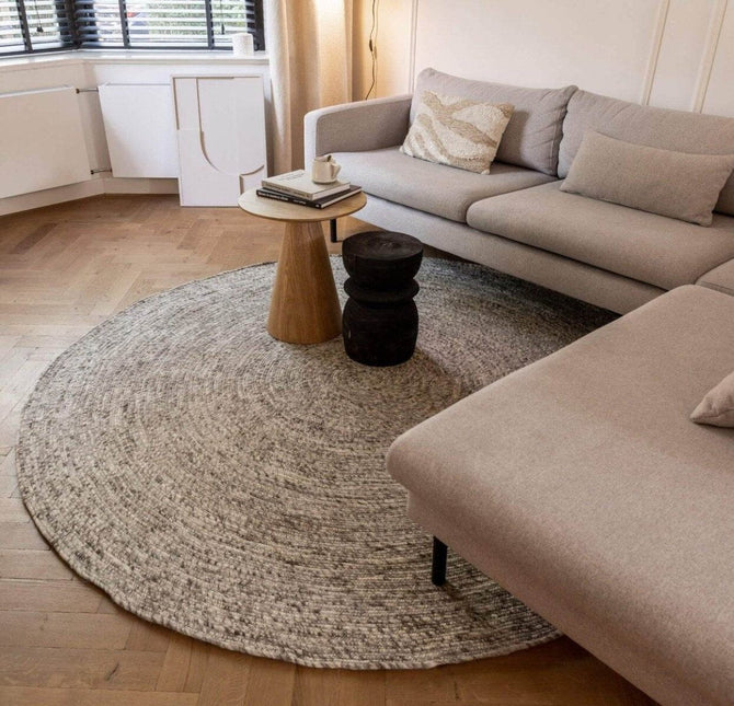 Rond wollen vloerkleed Gapo grijs gemeleerd - Vloerkledenloods