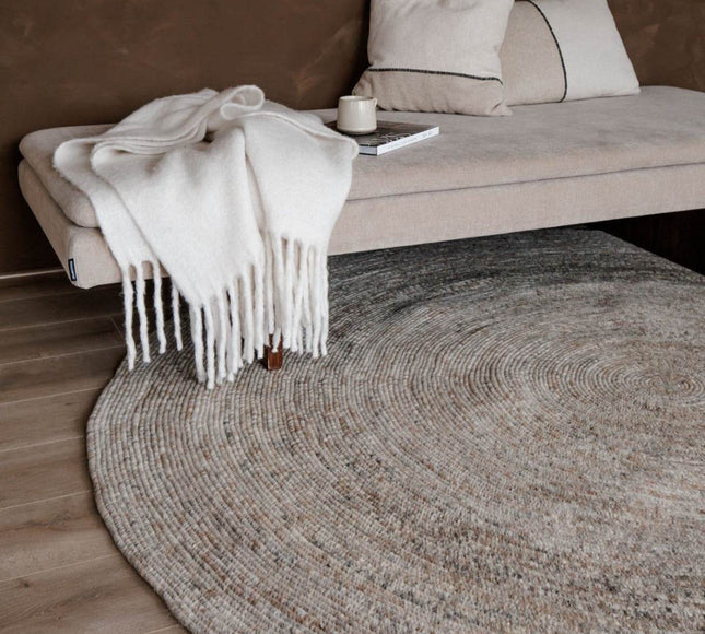 Rond wollen vloerkleed Gapo Grijs/Bruin Gemeleerd - Vloerkledenloods