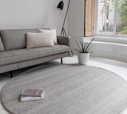 Rond Wollen Vloerkleed Lichtgrijs Vik - Vloerkledenloods