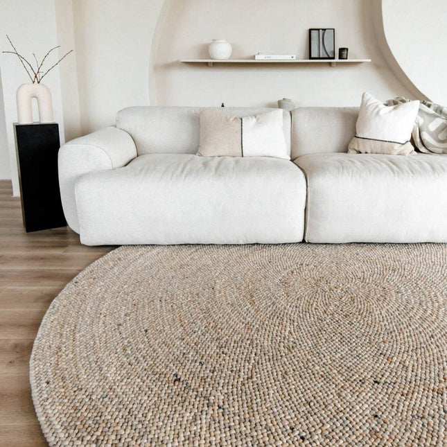 Rond Wollen Vloerkleed Palermo Beige/lichtbruin Eva Interior - Vloerkledenloods