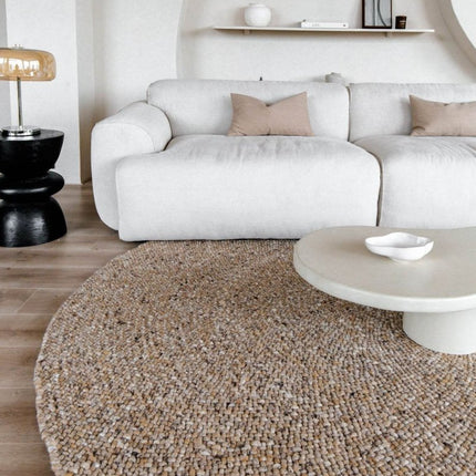 Rond Wollen Vloerkleed Palermo Bruin Gemeleerd Eva Interior - Vloerkledenloods