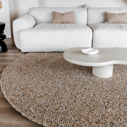 Rond Wollen Vloerkleed Palermo Bruin Gemeleerd Eva Interior - Vloerkledenloods