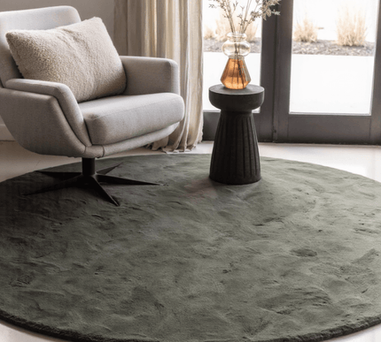 Rond zacht hoogpolig Vloerkleed Lux groen - Vloerkledenloods