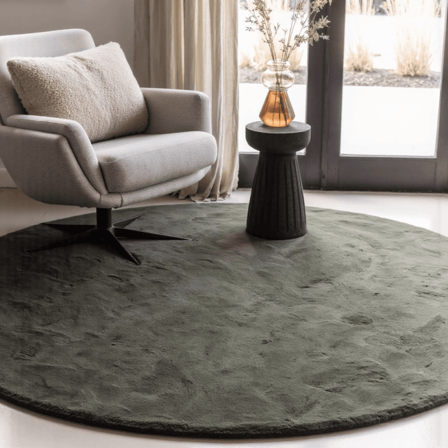 Rond zacht hoogpolig Vloerkleed Lux groen - Vloerkledenloods