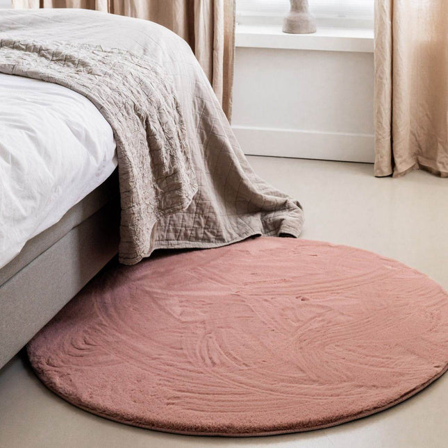 Rond Zacht Hoogpolig Vloerkleed Lux Oud Roze - Vloerkledenloods