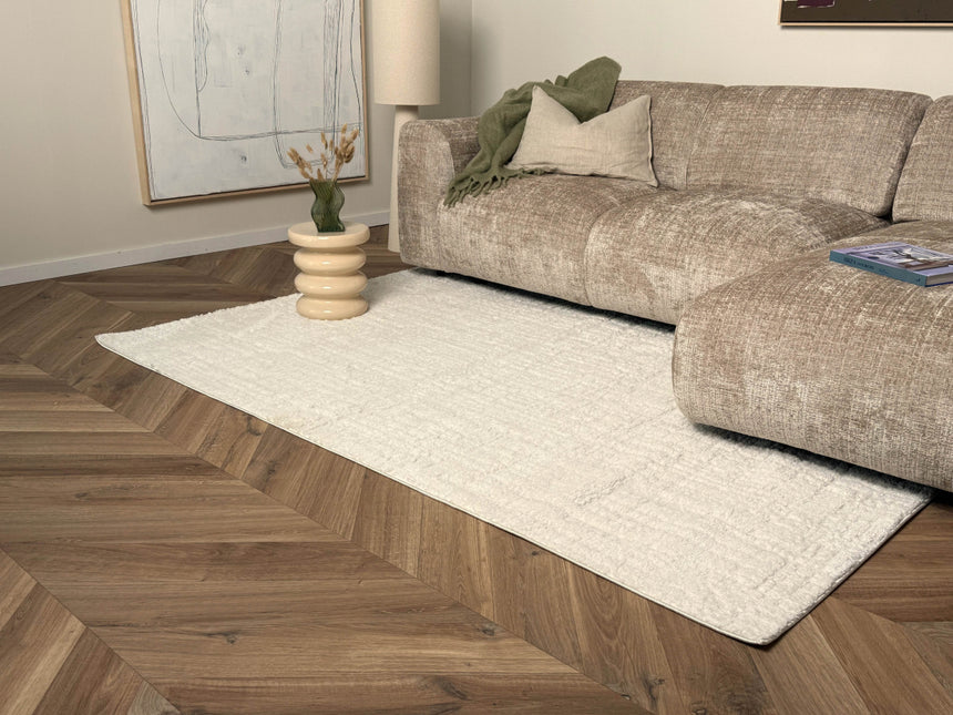 Scandinavisch vloerkleed Prent creme/wit - Vloerkledenloods