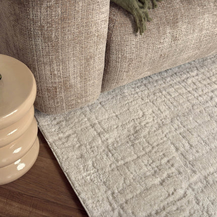 Scandinavisch vloerkleed Prent creme/wit - Vloerkledenloods
