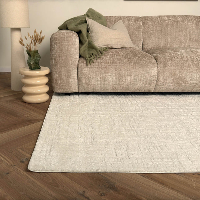 Scandinavisch vloerkleed Prent creme/wit - Vloerkledenloods