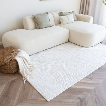 scandinavische Vloerkleden - Scandinavisch vloerkleed Curve creme/wit - Vloerkledenloods