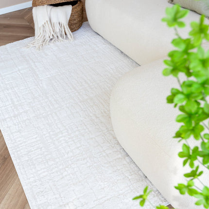 scandinavische Vloerkleden - Scandinavisch vloerkleed Prent creme/wit - Vloerkledenloods