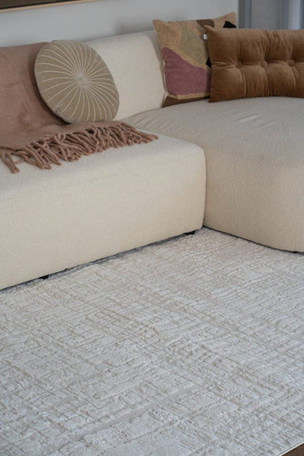 scandinavische Vloerkleden - Scandinavisch vloerkleed Prent creme/wit - Vloerkledenloods