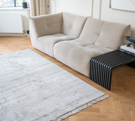 Vintage vloerkleed Smuk grijs met franjes