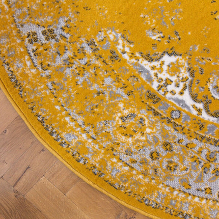 Rond Vintage Vloerkleed Keshan Geel