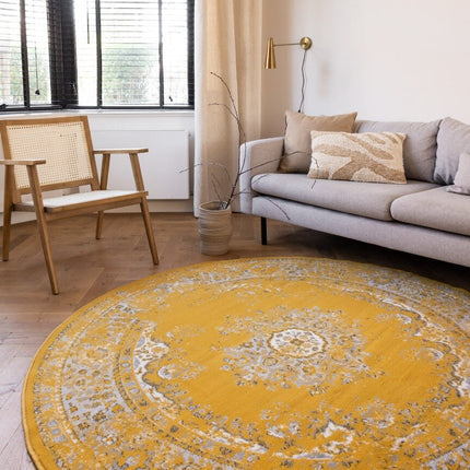 Rond Vintage Vloerkleed Keshan Geel