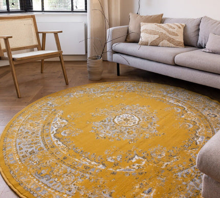 Rond Vintage Vloerkleed Keshan Geel
