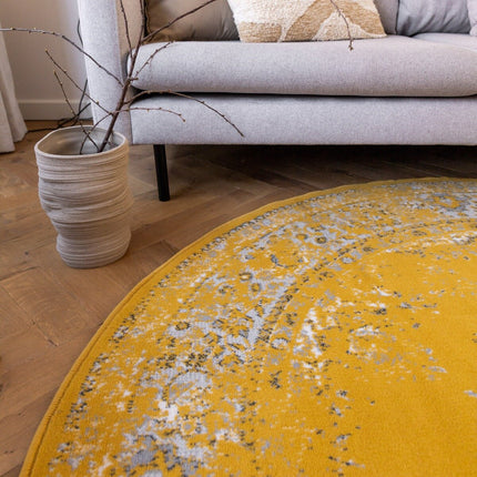 Rond Vintage Vloerkleed Keshan Geel