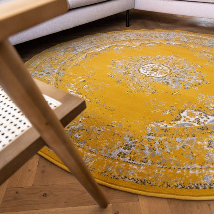 Rond Vintage Vloerkleed Keshan Geel