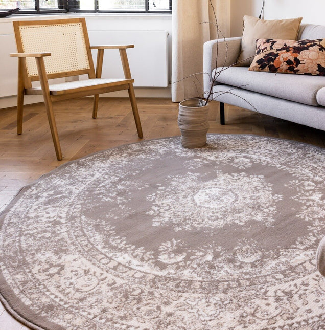 Rond Vintage Vloerkleed Keshan taupe/Bruin