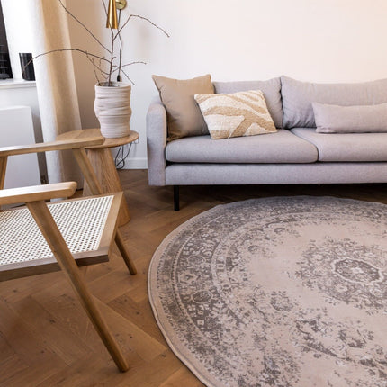 Rond Vintage Vloerkleed Keshan Zand/Beige