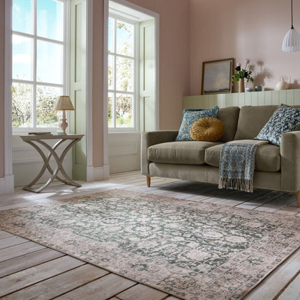Vintage vloerkleden - Flair Rugs vloerkleed Beau Floral Groen - Vloerkledenloods