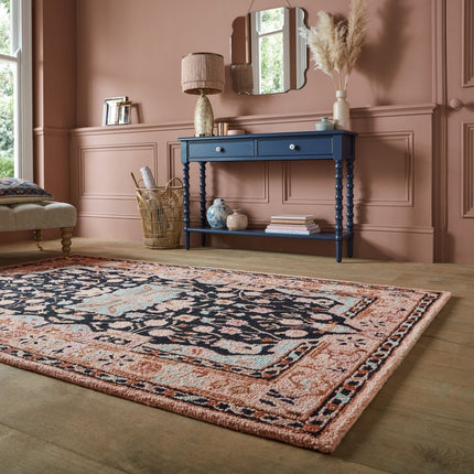 Vintage vloerkleden - Flair Rugs vloerkleed Blossom Traditional Roze Zwart - Vloerkledenloods