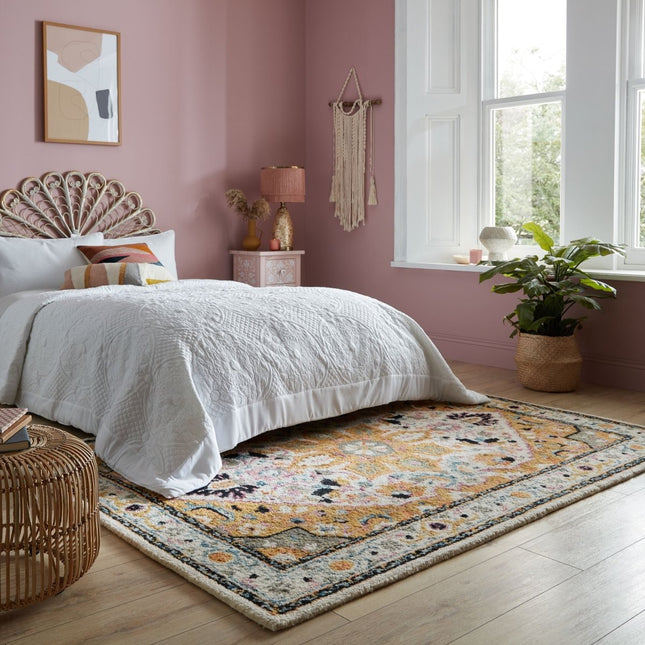 Vintage vloerkleden - Flair Rugs vloerkleed Dahlia Geel Multi - Vloerkledenloods