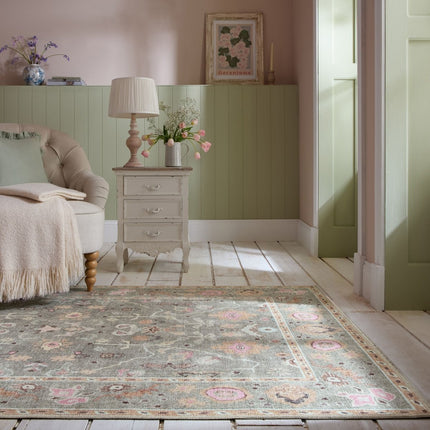 Vintage vloerkleden - Flair Rugs vloerkleed Una Floral Washable Groen - Vloerkledenloods