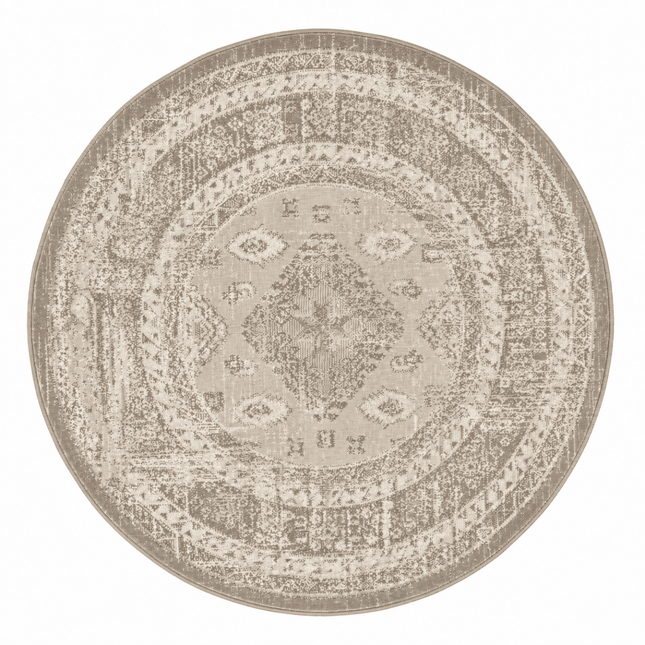 Vintage vloerkleden - Rond Vintage Vloerkleed Aila Taupe - Vloerkledenloods