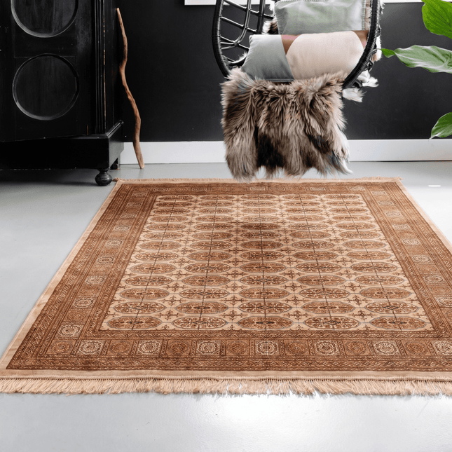 Vintage vloerkleden - Vintage Perzisch vloerkleed Boshra Bruin/Camel met franjes - Vloerkledenloods