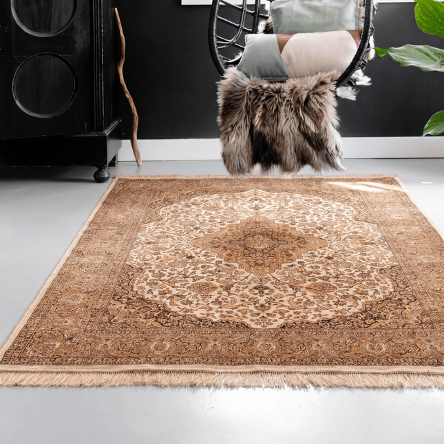 Vintage vloerkleden - Vintage Perzisch vloerkleed Napura Bruin/Camel met franjes - Vloerkledenloods