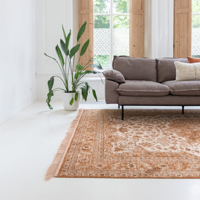 Vintage vloerkleden - Vintage Perzisch vloerkleed Tabriz Bruin/Camel met franjes - Vloerkledenloods