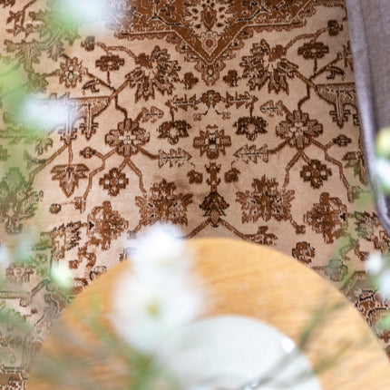 Vintage vloerkleden - Vintage Perzisch vloerkleed Tabriz Bruin/Camel met franjes - Vloerkledenloods