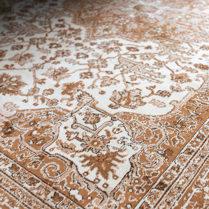 Vintage vloerkleden - Vintage Perzisch vloerkleed Tabriz Bruin/Camel met franjes - Vloerkledenloods
