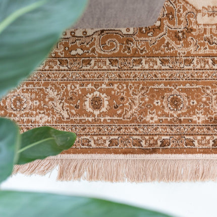 Vintage vloerkleden - Vintage Perzisch vloerkleed Tabriz Bruin/Camel met franjes - Vloerkledenloods