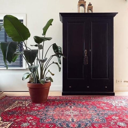 Vintage vloerkleden - Vintage vloerkleed Manami rood met franjes - Vloerkledenloods