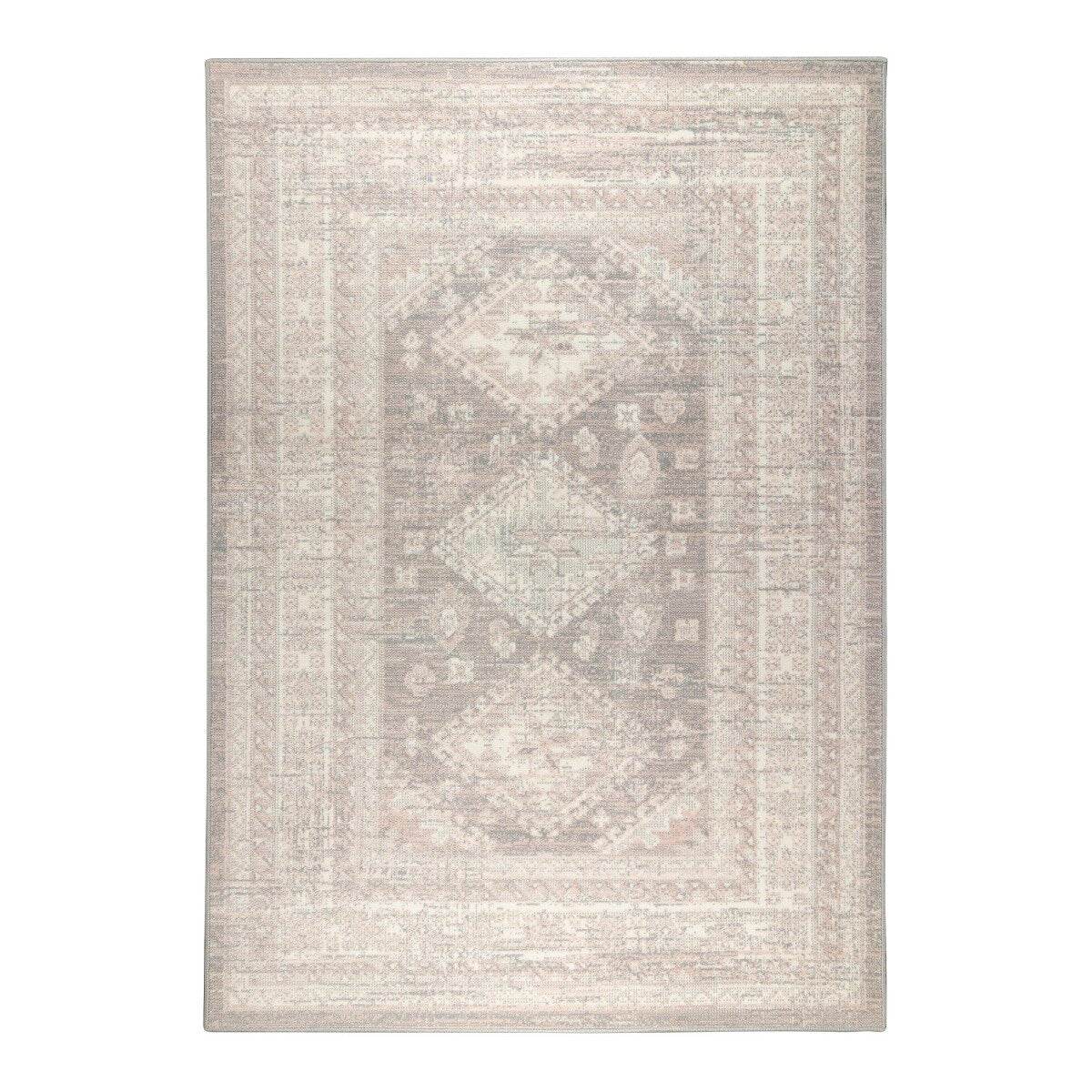 Paco Home Vloerkleed Woonkamer Grijs/Wit/Roze/Pastel Driehoekpatroon Vintage -Design Laagpolig, Maat:120x170 cm Paco Home Vloerkleed Woonkamer Grijs/Wit/Roze/Pastel Driehoekpatroon Vintage -Design Laagpolig, Maat:120x170 cm