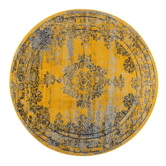 Vintage Vloerkleed Bloom rond - Geel - EVA Interior - Vloerkledenloods