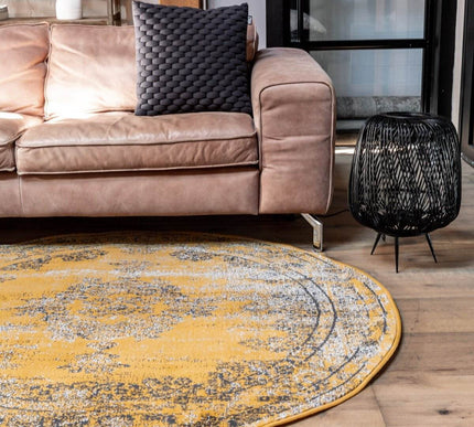 Vintage Vloerkleed Bloom rond - Geel - EVA Interior - Vloerkledenloods