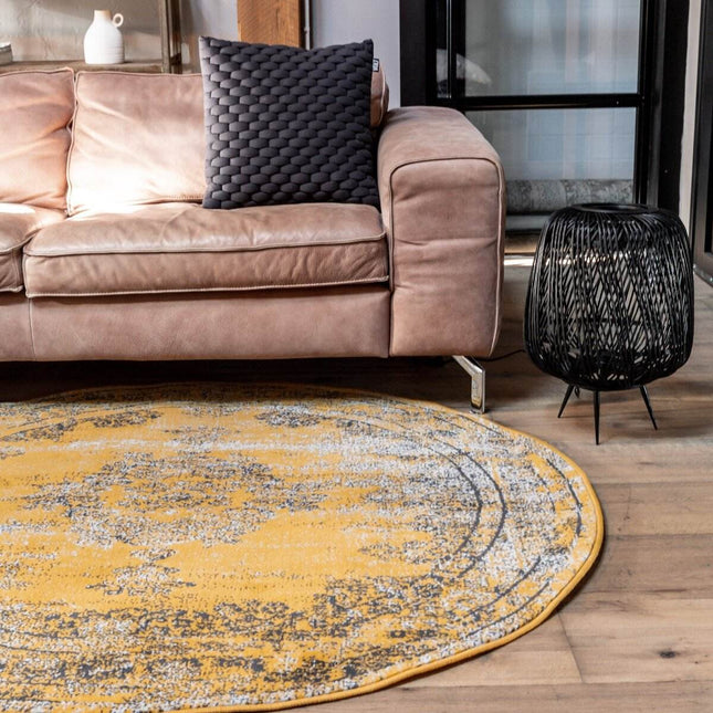 Vintage Vloerkleed Bloom rond - Geel - EVA Interior - Vloerkledenloods