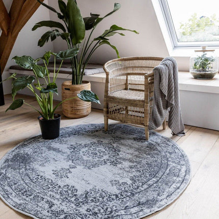 Vintage Vloerkleed Bloom rond - Grijs - EVA Interior - Vloerkledenloods