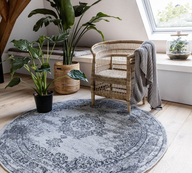 Vintage Vloerkleed Bloom rond - Grijs - EVA Interior - Vloerkledenloods