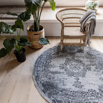 Vintage Vloerkleed Bloom rond - Grijs - EVA Interior - Vloerkledenloods