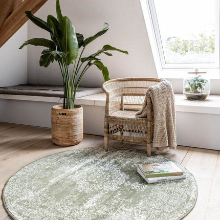 Vintage Vloerkleed Bloom rond - Groen - EVA Interior - Vloerkledenloods