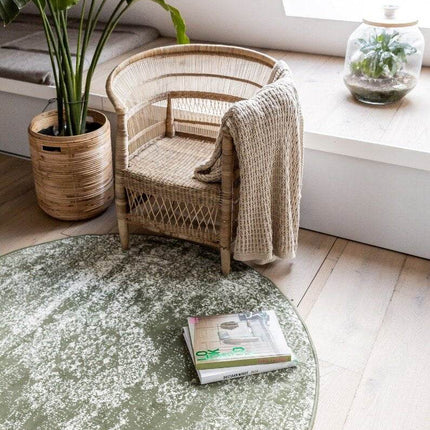 Vintage Vloerkleed Bloom rond - Groen - EVA Interior - Vloerkledenloods