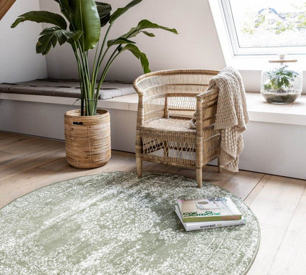 Vintage Vloerkleed Bloom rond - Groen - EVA Interior - Vloerkledenloods