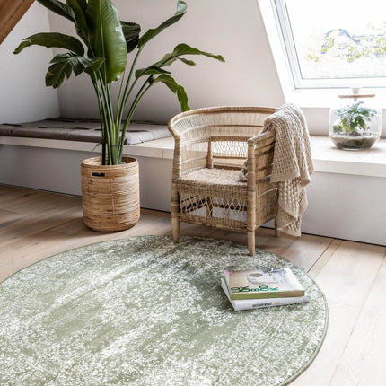 Vintage Vloerkleed Bloom rond - Groen - EVA Interior - Vloerkledenloods