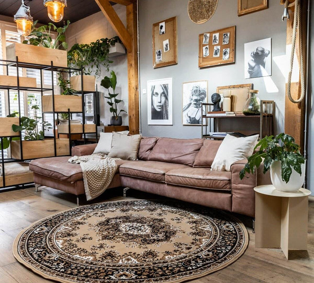 Vintage Vloerkleed Bruin Rond - Perzisch - Retro - Nain - Vloerkledenloods
