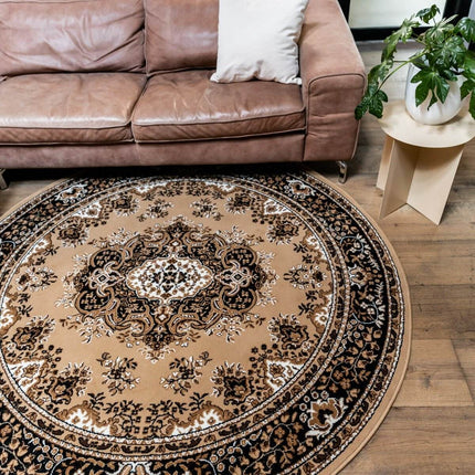 Vintage Vloerkleed Bruin Rond - Perzisch - Retro - Nain - Vloerkledenloods